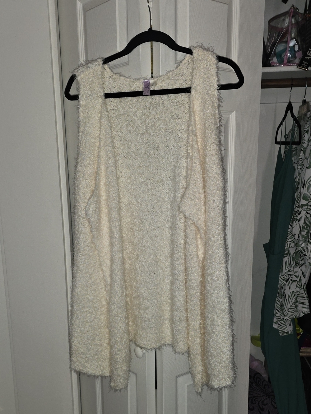 Soft Cream Fuzzy Open-Front Women's Sweater Vest